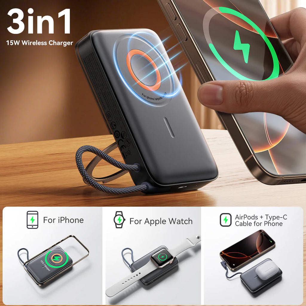 JR-PBM02 22.5W 3in1 magnetic mobile power bank 10000mAh black