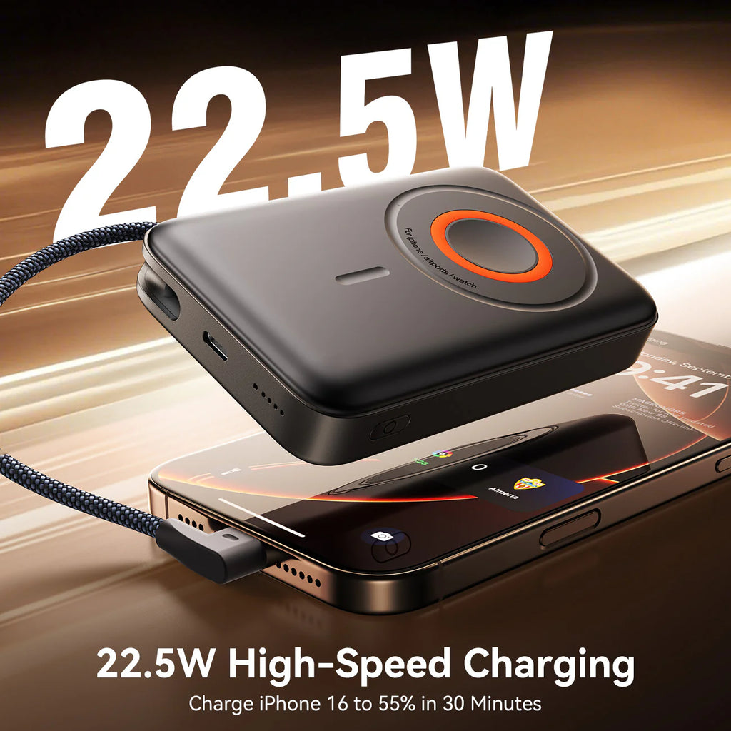 JR-PBM02 22.5W 3in1 magnetic mobile power bank 10000mAh black