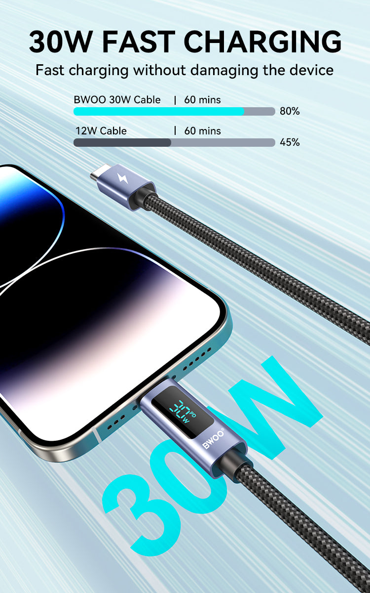 BWOO 30W Braided Type-C to Lightning Cable 1m