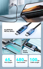 BWOO 65W Braided Type-C to Type-C Cable 1m