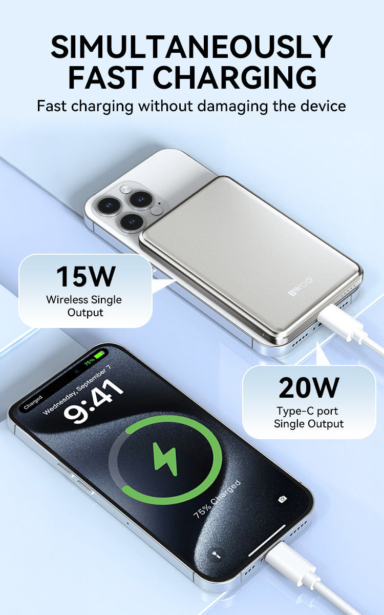 BWOO 5000mAh 15W Magnetic Wireless Power Bank