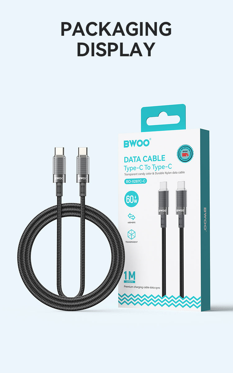 BWOO 60W 16-Spindle Braided Type-C to Type-C Cable 1m