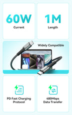 BWOO 60W Type-C to Type-C Braided Cable 1m