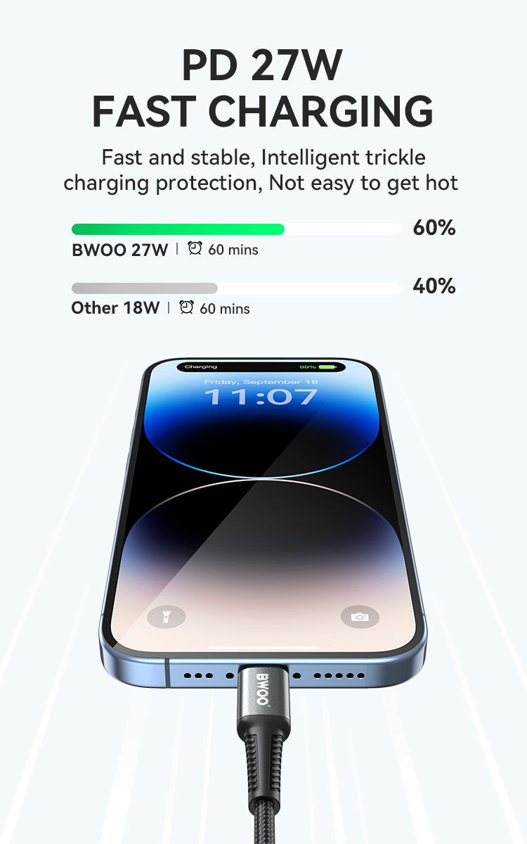 BWOO 27W Type-C to Lightning Braided Cable 1m