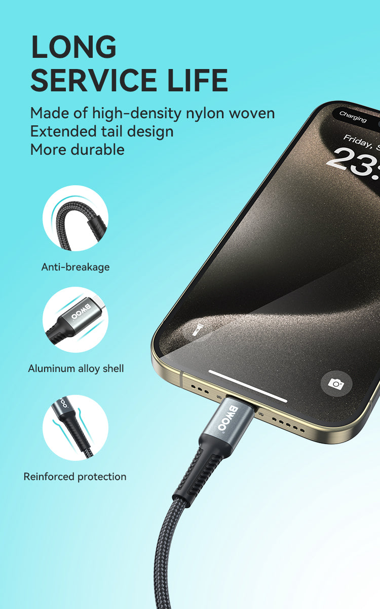 BWOO 65W Type-C to Type-C Braided Cable 2m