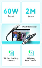 BWOO 65W Type-C to Type-C Braided Cable 2m