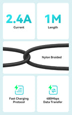 BWOO USB-A to Lightning Braided Cable 1m
