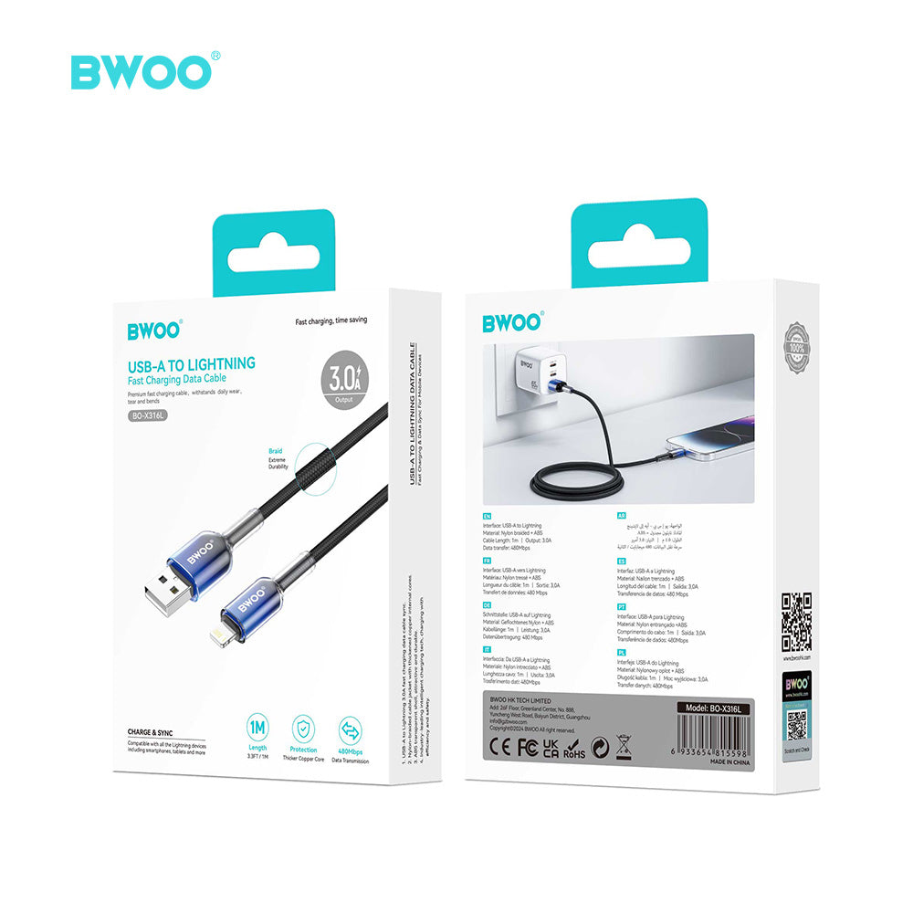 BWOO 15W USB-A to Lightning Nylon Braided Cable 1m
