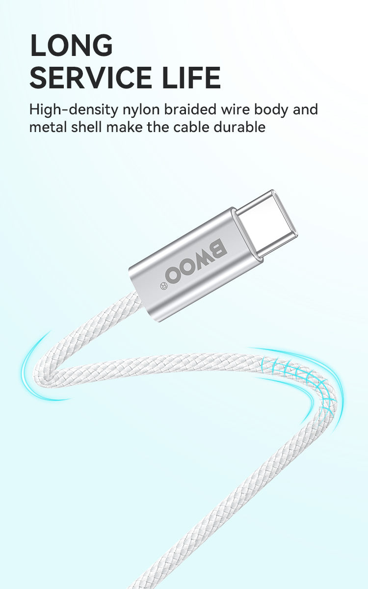 BWOO 240W Rainbow Braided Type-C to Type-C Cable 1m