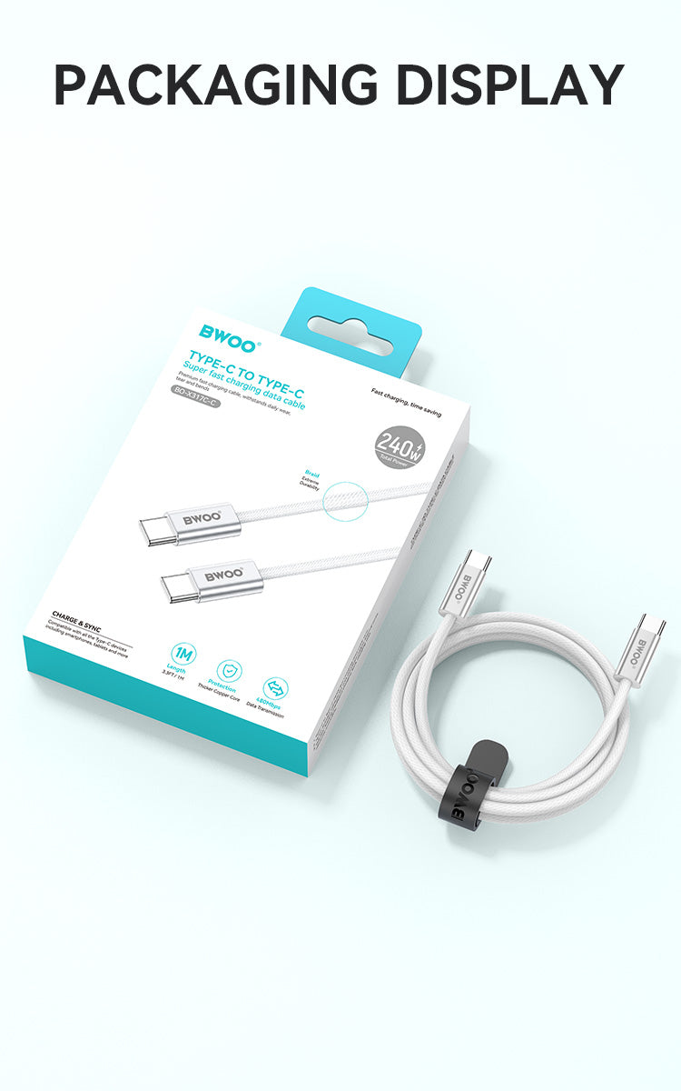 BWOO 240W Rainbow Braided Type-C to Type-C Cable 1m