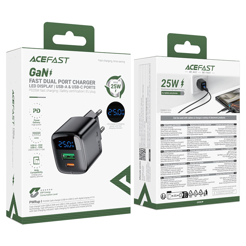 ACEFAST Fast Charge Wall Charger A114 PD25W GaN (1xUSB-A+1xUSB-C) EU