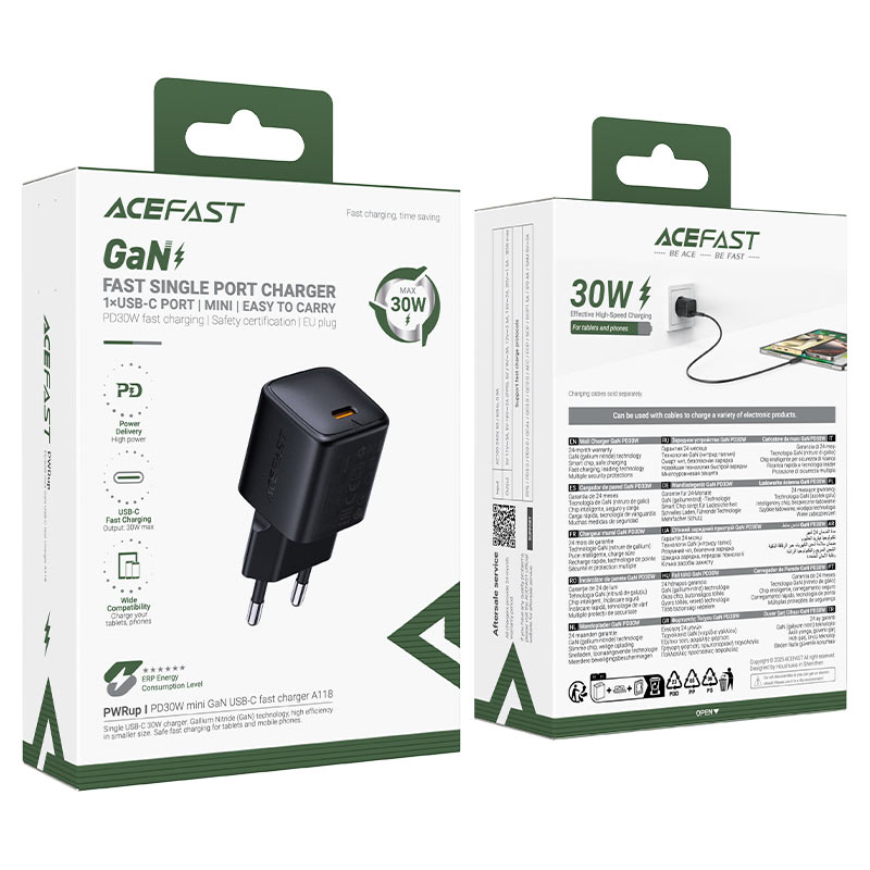 ACEFAST A118 PD30W with cable cc mini GaN USB-C fast charger set (P5) (EU with cable c-c